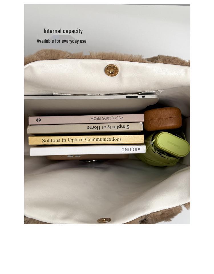 Damen Herbst/Winter Plüsch Tragetasche - Vielseitiges Nischen-Design, Modische Textur, Perfekt für den Arbeitsweg oder zum Tragen über der Schulter.