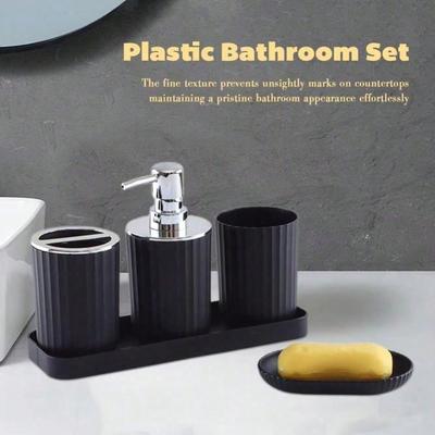 1Set Luxurious Bathroom Accessory Set Complete with Mouthwash Cup Soap Holder Liquid Soap Dispenser Toothbrush Holder