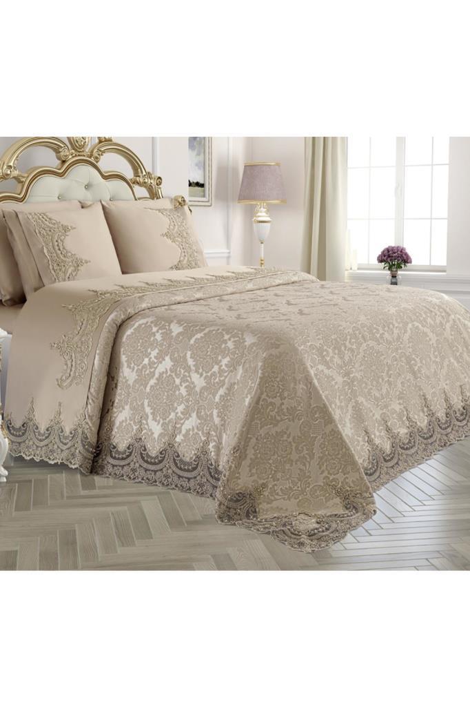 Set lenjerie de pat Arus 6 buc, cuvertura 240x260, cearceaf 240x260, fata de perna 50x70 Dimensiune dubla Bej