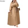 Women Casual Round Neck Solid Color Long Sleeve Loose Dress