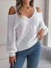 Autumn Winter Casual Solid Color Sweater Fried Dough Twists Off Shoulder Long Lantern Sleeve Pullover Blue White Women Clothes