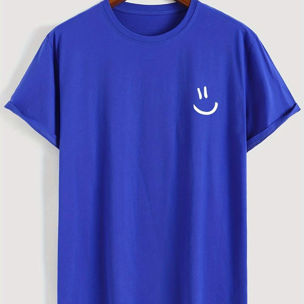 Men's Summer Fashion Sports and Leisure Loose Smiley Face Printed Round Neck Short-sleeved T-shirt Top