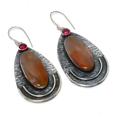 Natural Mookaite, Garnet Gemstone 925 Sterling Silver Earring 2.68" P0K28