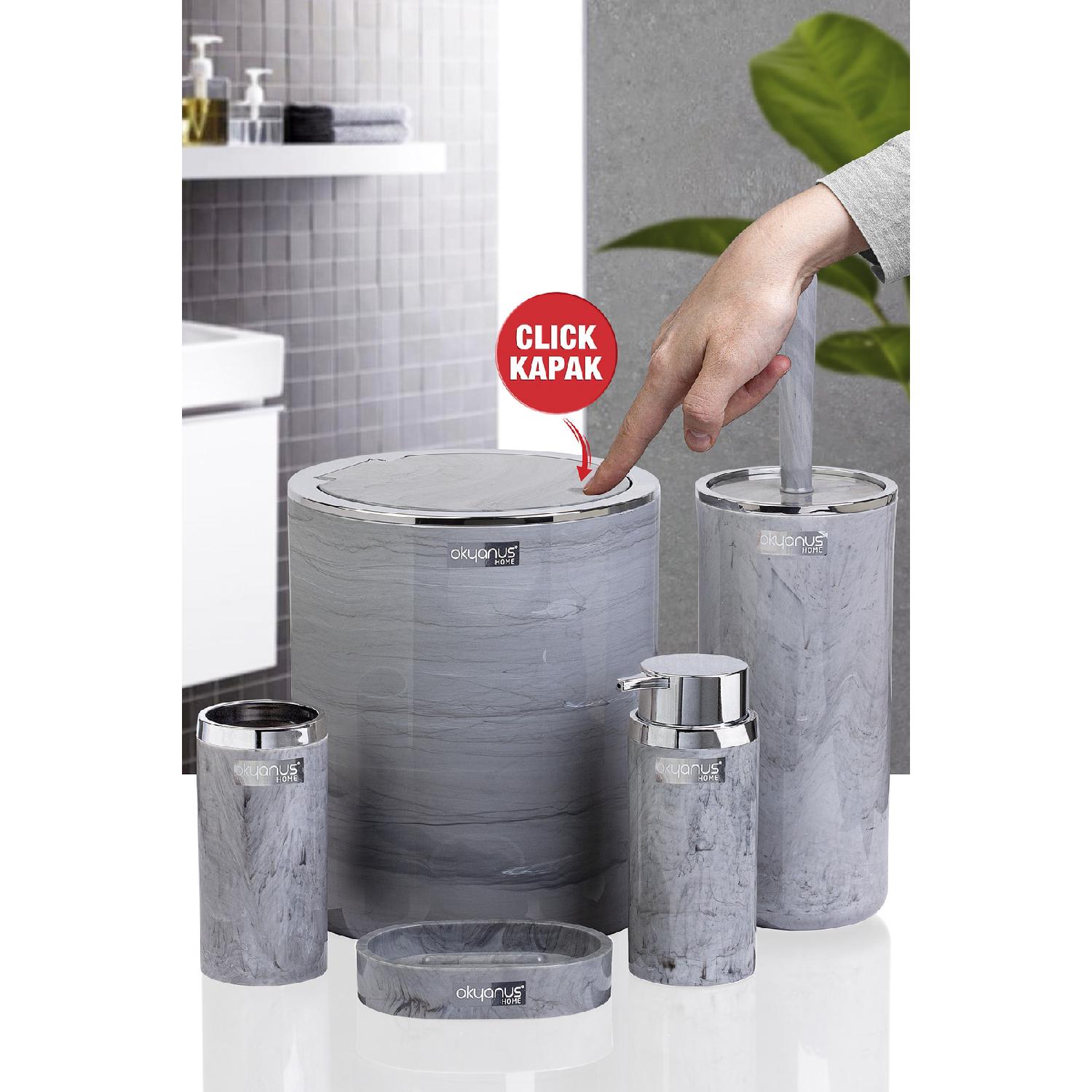 

Хромированный круглый набор для ванной комнаты с мраморным рисунком из 5 предметов