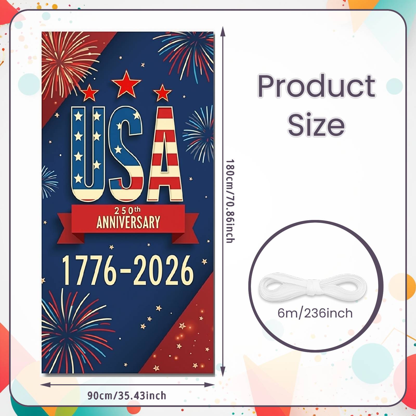 US Jubilee Background USA Flag Design American Celebration Door Cover 250th Anniversary Backdrop Vertical Layout