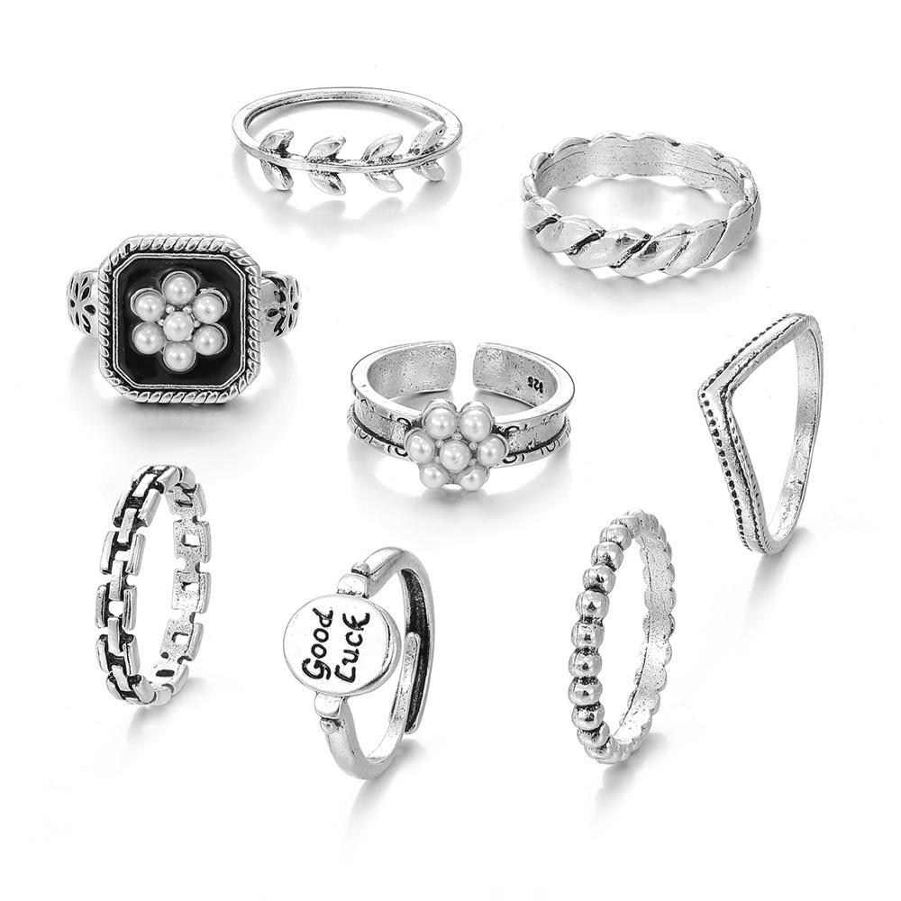 

8 шт. винтажные геометрические металлические кольца, набор с выгравированными буквами «удачи», женские модные ювелирные изделия