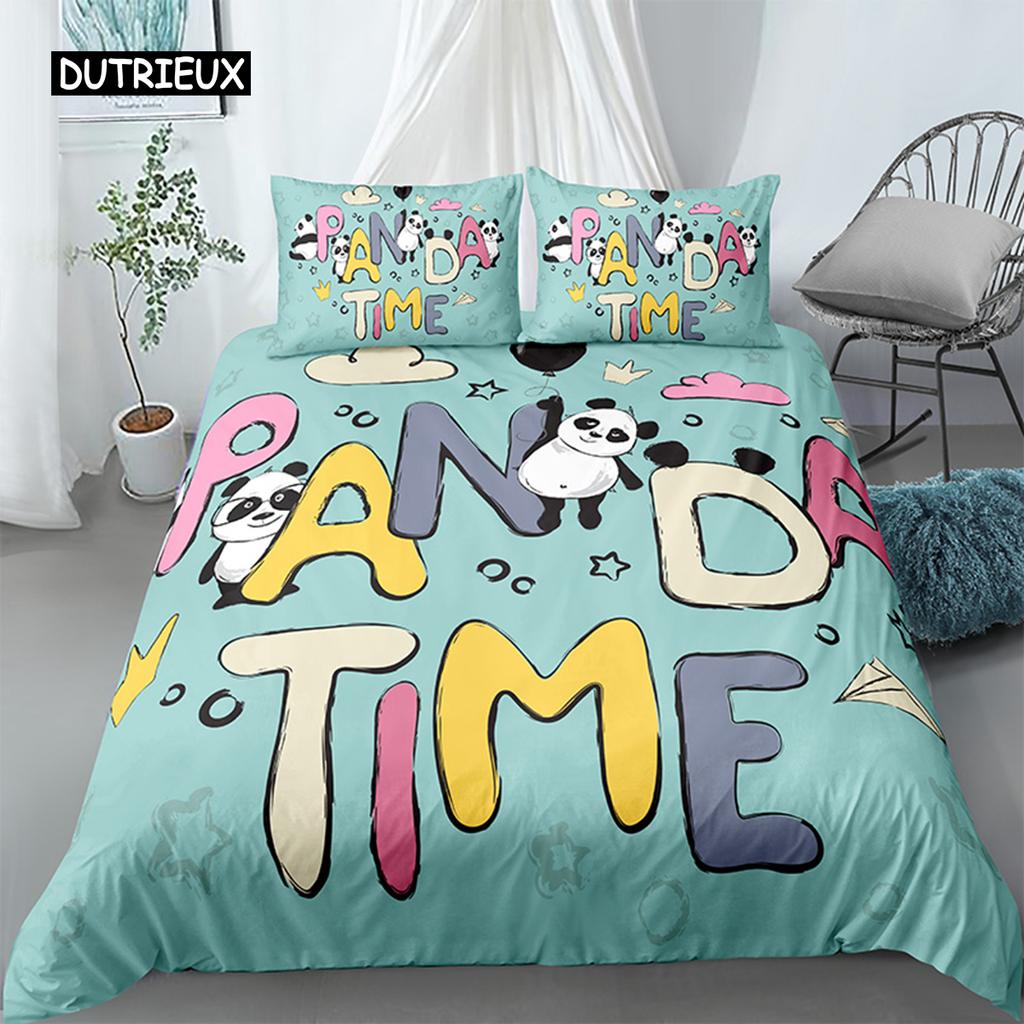 Panda Printed 2/3pcs Bedding Set Bamboo Duvet Cover For Adult Child Bedclothes And Pillowcases Comforter Covers Bed Sets