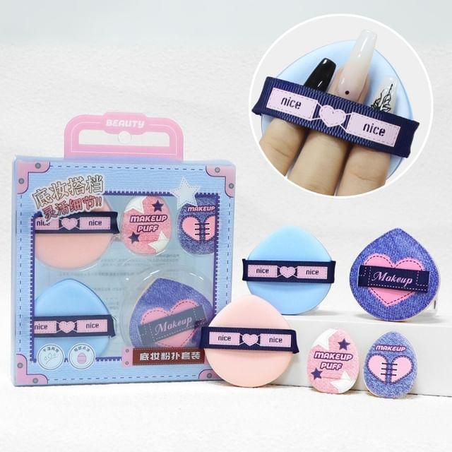Sweetpourin - Set of 5: Heart Print Droplet Powder Puff + Mini Finger Powder Puff (Various Designs)