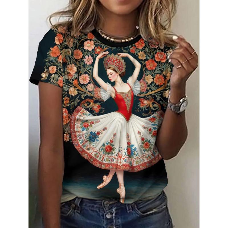 Russian Girl T-Shirts Floral 3D Print Summer Women Casual Round Neck Short Sleeve T Shirt Tees Harajuku Y2K Tops Female Clothing