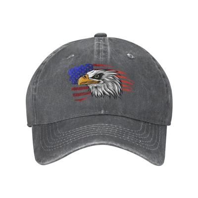 USA Funny Eagle Cool Flag Deep Gray Vintage Distressed Adjustable Washed Denim Cotton Low Profile Mens Dad Trucker Hat