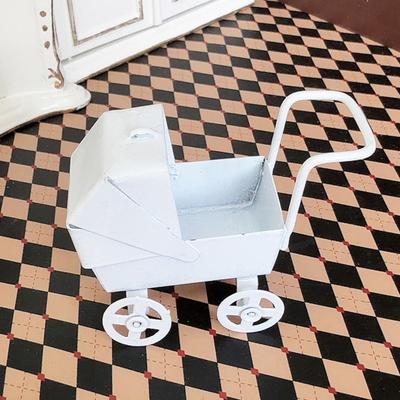 1:12 Miniature Baby Stroller Mini Nursery Car Toy Small Metal Baby Carriage Model for Kids Pretend Play Accessories Doll House Furniture