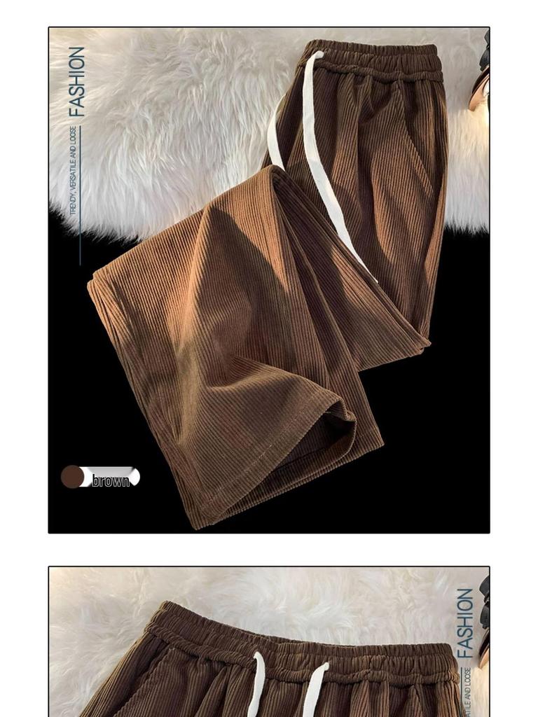 Corduroy Retro Wide-Leg Pants: Unisex Casual Spring/Autumn Sportswear