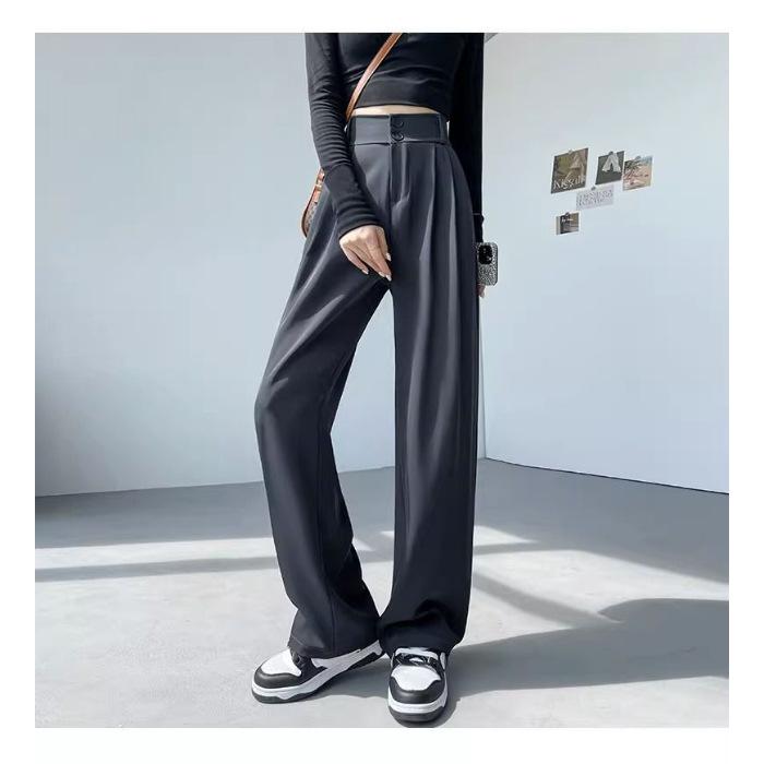 

Suit Trousers Female Spring and Autumn High-waisted Skinny Draped Sense of Straight Casual Loose Wide-leg Trousers 3XL темно-коричневого кольору