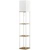 Modern Metal Floor Lamp With Shelves 3 Layer Shelf Tall Standing Lamp With Fabric Lampshade Pull Chain Switch For Living Room Bedroom Bulb Not