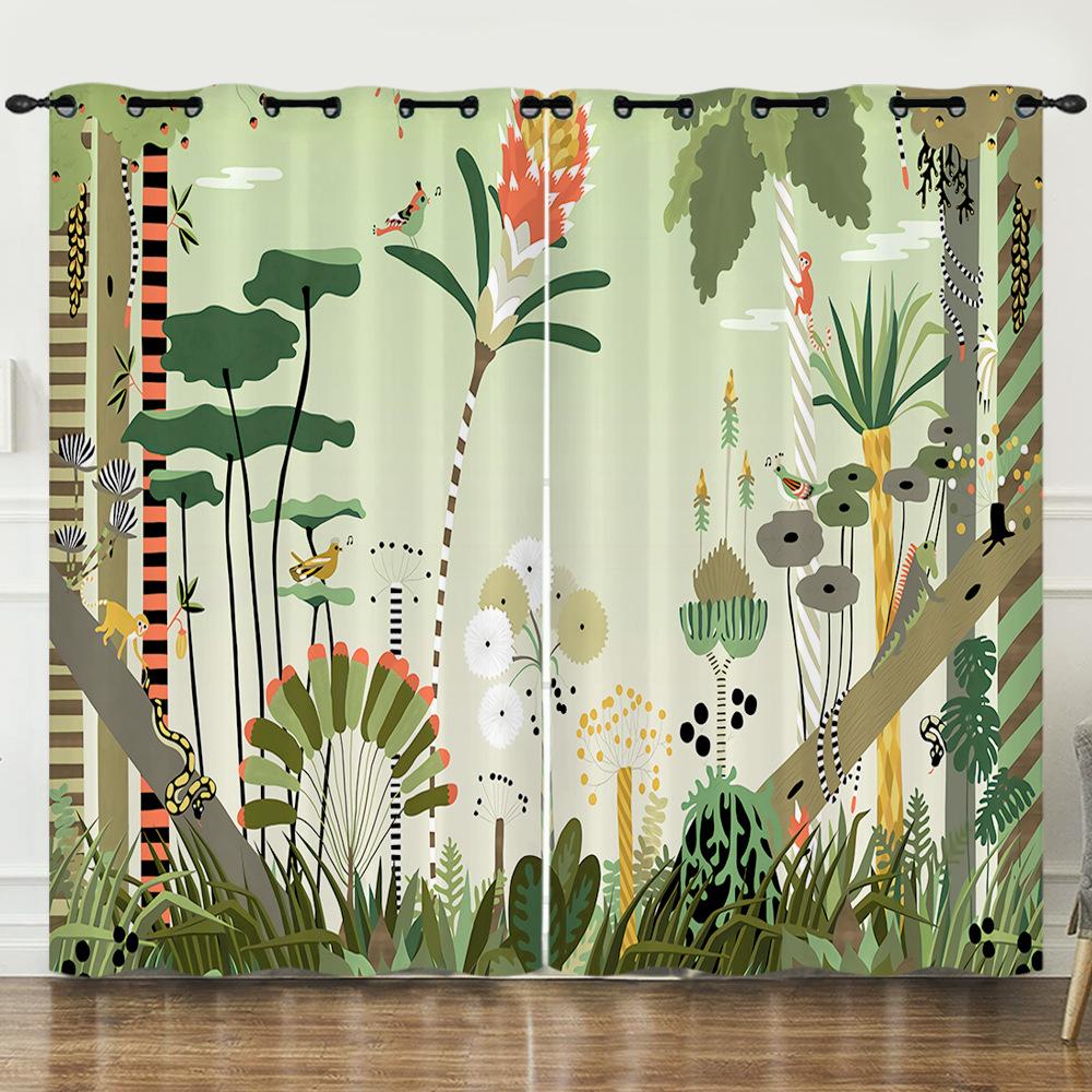 Curtain Oil Painting Landscape Firefly 3D Digital Printing Blackout Curtain Punching