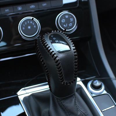 Genuine Leather Car Gear Shift Knob Cover for Volkswagen VW Passat TAYRON T-Cross Polo Protective Cover Hand-sewn Gear Cover