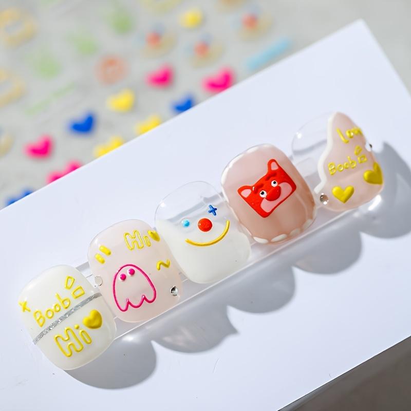 Charming Cartoon Face Stickers - Self-Adhesive, Colorful Nail Art Designs with Hearts & Smiles, Perfect for DIY & Salon Use, Nail Art Stickers