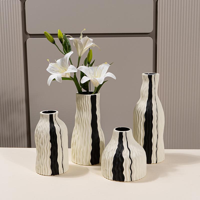 Keramikvase Geometrische Streifen Welle Handgefertigt Unregelmäßige Vase Blumentopf Blumenarrangement Zubehör Heimdekoration