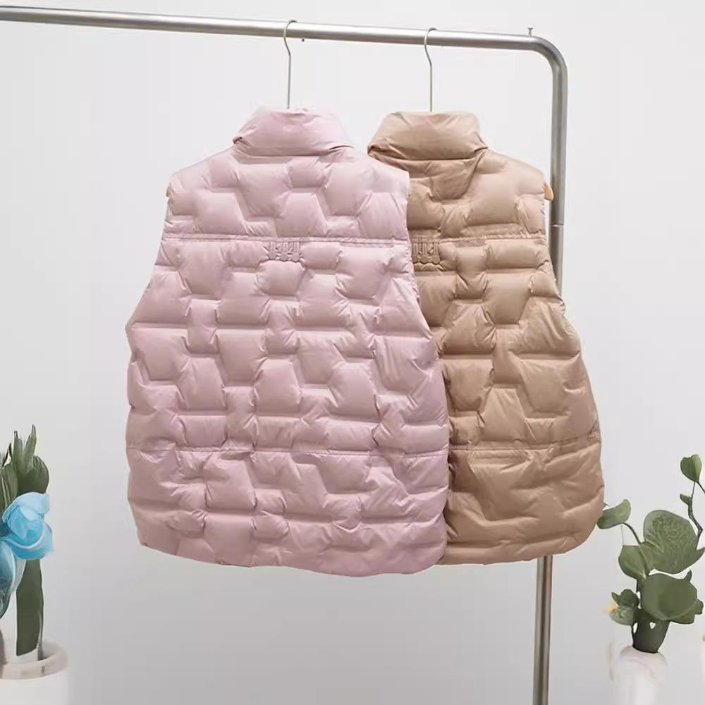Autumn and Winter Women's Duck Down Fleece Waistcoat Women Loose Stand Collar Pockets Warm Quilted Puffer Sleeveless Vest