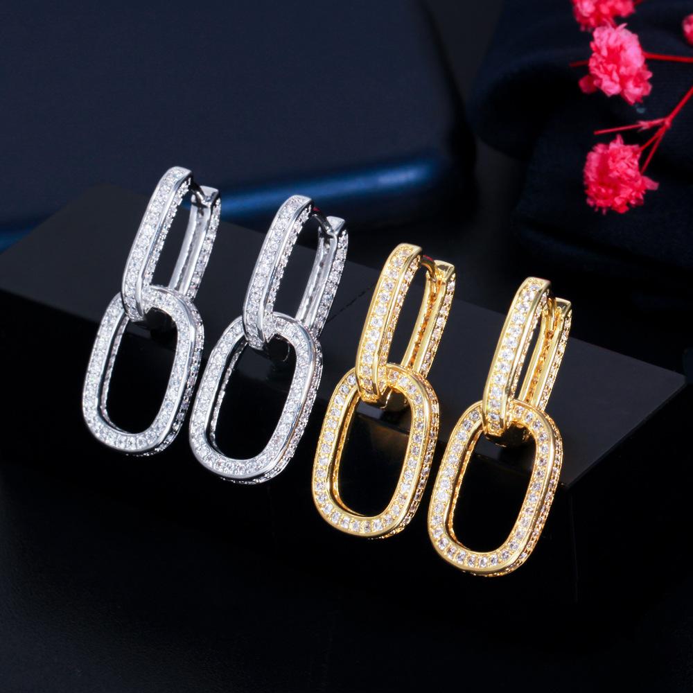 Accessories Removable Dual-Purpose Geometric Lock Earrings Cold Wind Oval Double Circle Inlaid Zircon Earrings
