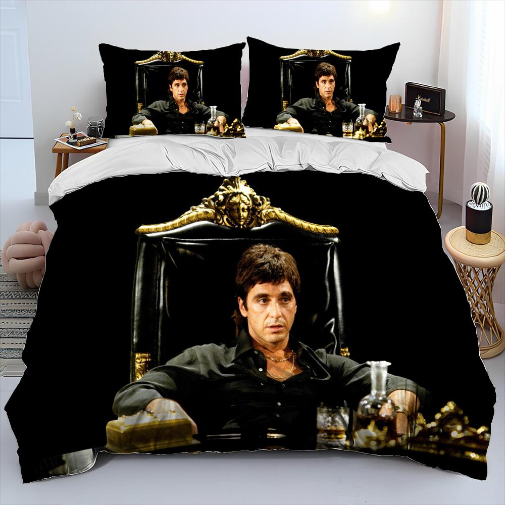 Film Scarface Tony 3D-Druck Bettdecke Bettwäsche-Set, Bettbezug Bett-Set Steppdeckenbezug Kissenbezug, King Queen Größe Bettwäsche-Set Kind