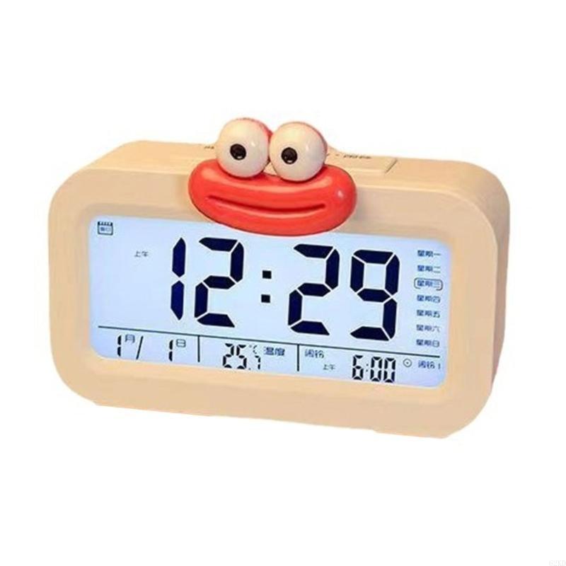 62KD Sausage Lip Cartoon Alarm Clock with Stable Feet Stand Battery Operated LCD Display Night Light Desk Clock Home Decors