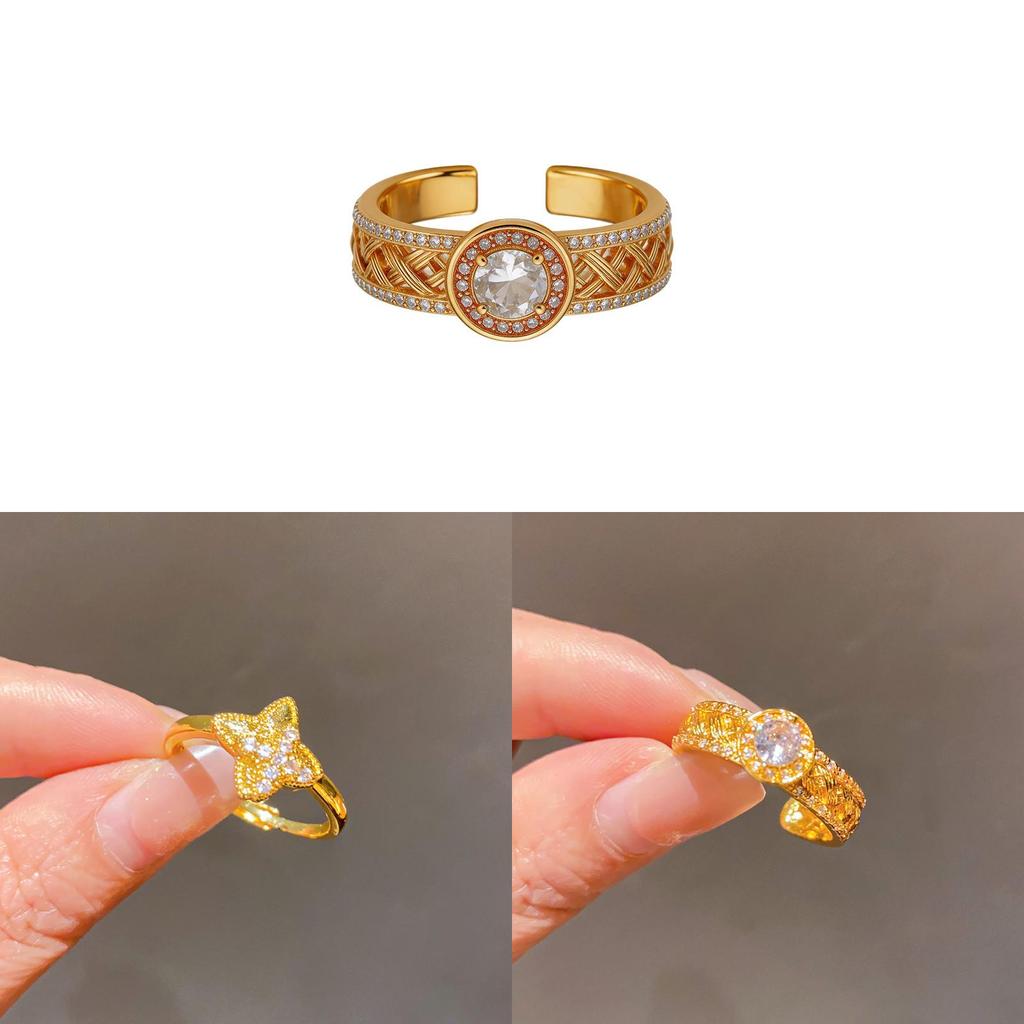 Retro Court Style Open Ring Featuring Zircon Stones For Elegant Womens Hand Accessories