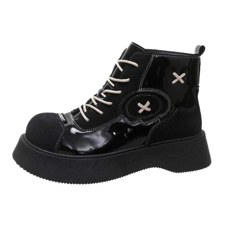 

Мода 2024 года. Туфли на толстой подошве, увеличивающие рост. Ботильоны на толстой подошве. Женские черные короткие ботинки из натуральной кожи на осень и зиму. 41 чёрный