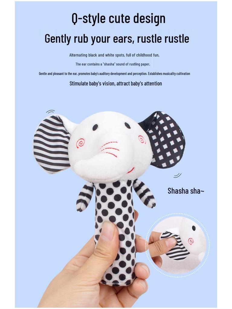 Happy Monkey Black & White Grasping Stick Pacifier Rattle for Newborns - Squeezable BB Stick Hand Rattle for Early Education