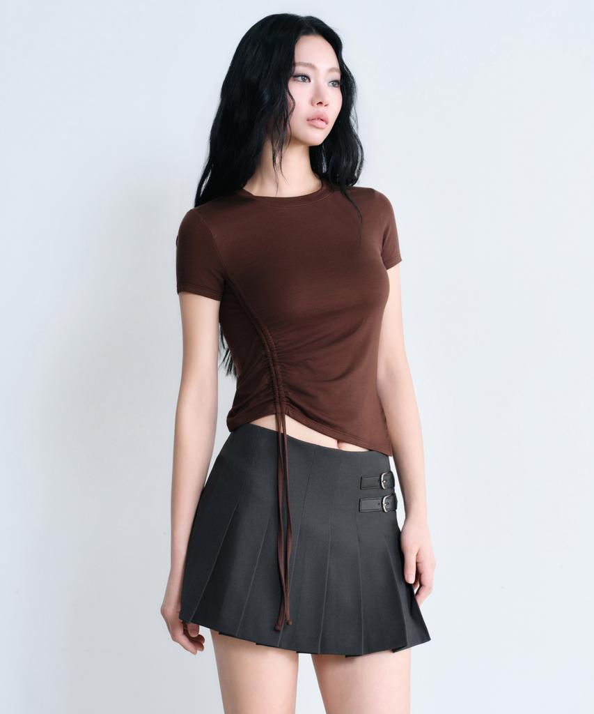 Musinsa Standard Woman Women'S Low Rise Buckle Pleated Mini Skirt [Gray]