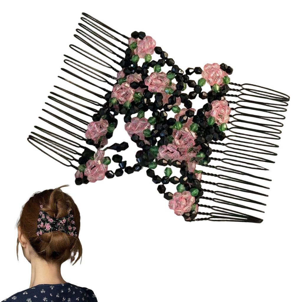 Damen Magischer Elastischer Haarkamm 2-reihiger Magischer Dehnbarer Haarkamm für Geburtstag Bühnenparty Frisur