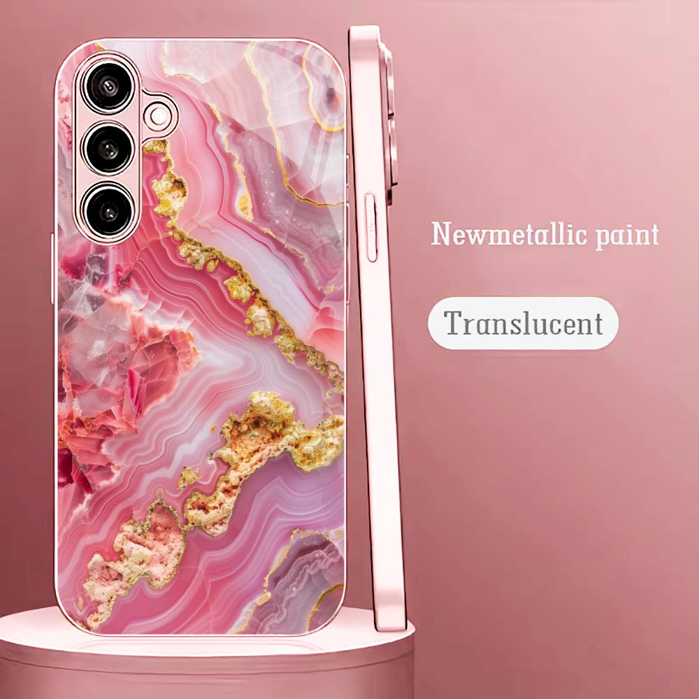 Pink gold texture PhoneCase for Samsung Galaxy S26 S25 S24 S23 S22 FE Ultra Plus Built-in glass feel bare machine Women's style