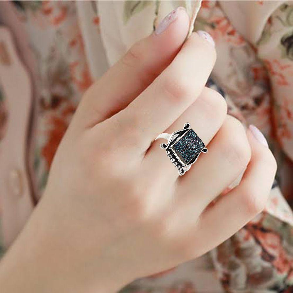 Titanium Drusy Gemstone Handmade Silver Jewelry "9"