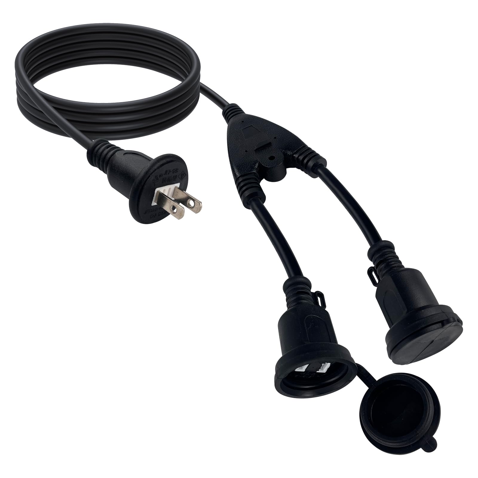

GREATIDE Rainproof Extension Cord, 2-Branch, 12A, 125V, 3m Extension Cable, Connectable, Power Cable, Power Distribution Cord, Round Plug, Rainproof,