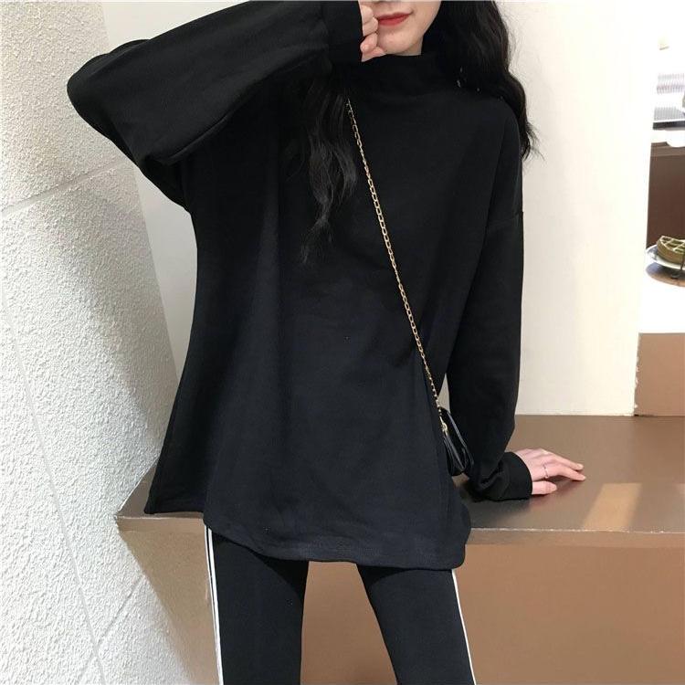 Fashion Turtleneck Solid Color All-match Hoodies Women Clothing Autumn New Oversized Casual Pullovers Loose Korean Hoodies