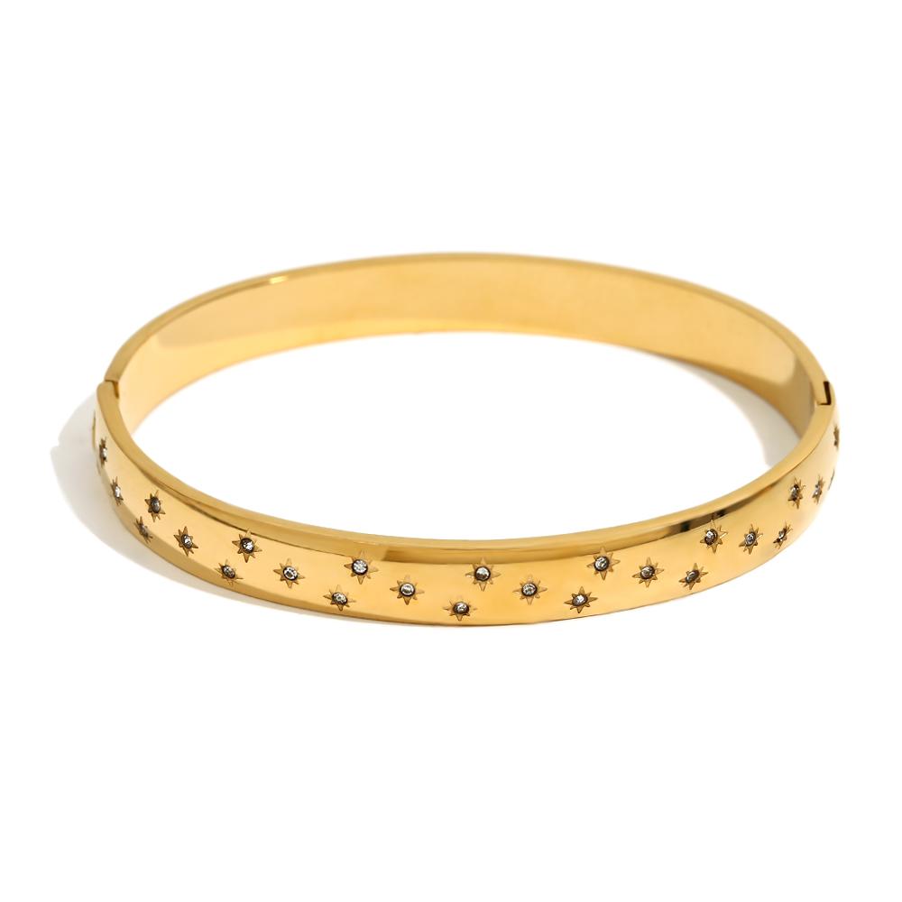 MamacitaSlay 316L Stainless Steel Star Moon Open Bracelet Bracelet 18K Gold Plated Waterproof Jewelry Women's Unique Bracelet