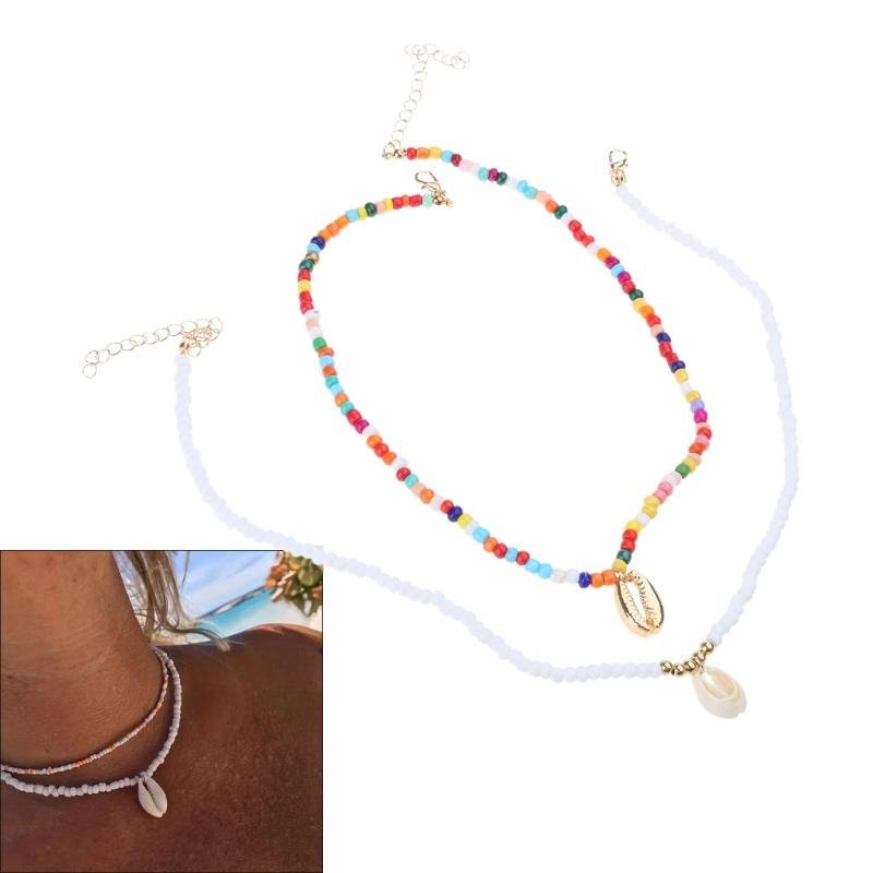 Bohemian Necklace Colorful Beaded Necklace Shell Pendant Necklace Set for Women Perfect for Holiday Party and Daily Wear