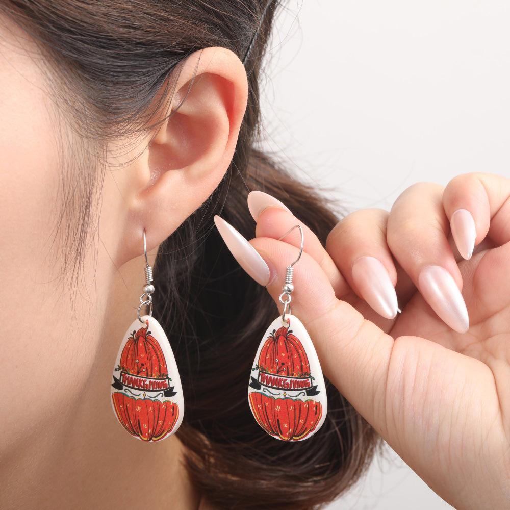 Semi-Managed Acrylic Earrings, Personalized Thanksgiving Turkey Pumpkin Maple Leaf Cake Earrings 1 Pair