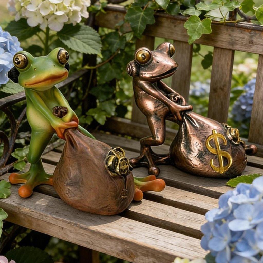 Animal Figurine Frog Sculpture Resin Decoration Tabletop Ornament Symbol of Wealth Realistic