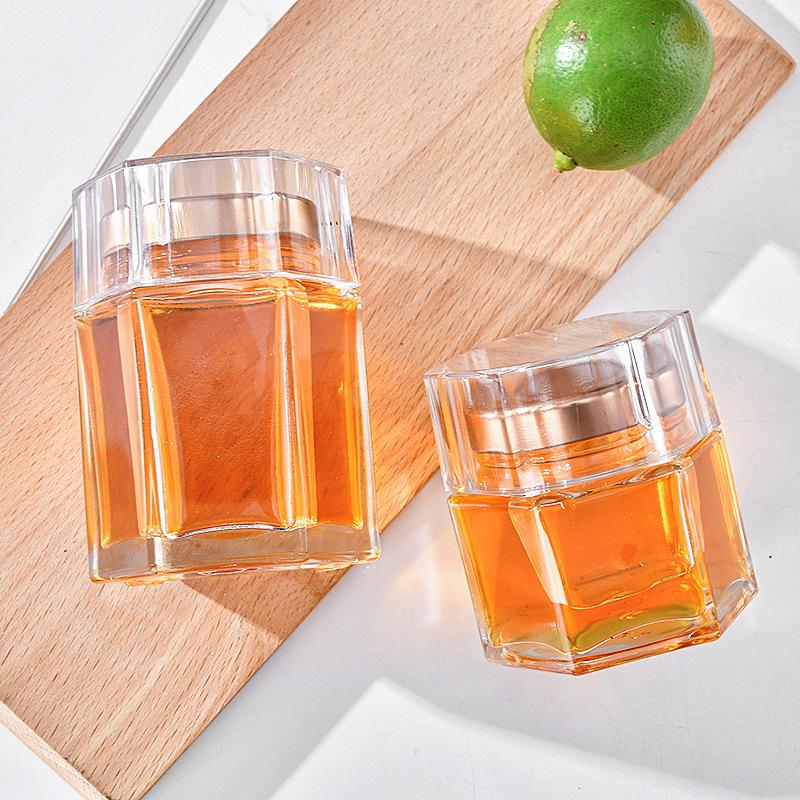Sechseckiges Glasgefäß mit Acryldeckel für Honig, Marmelade, eingelegtes Gemüse, Vogelnester oder zur Aufbewahrung