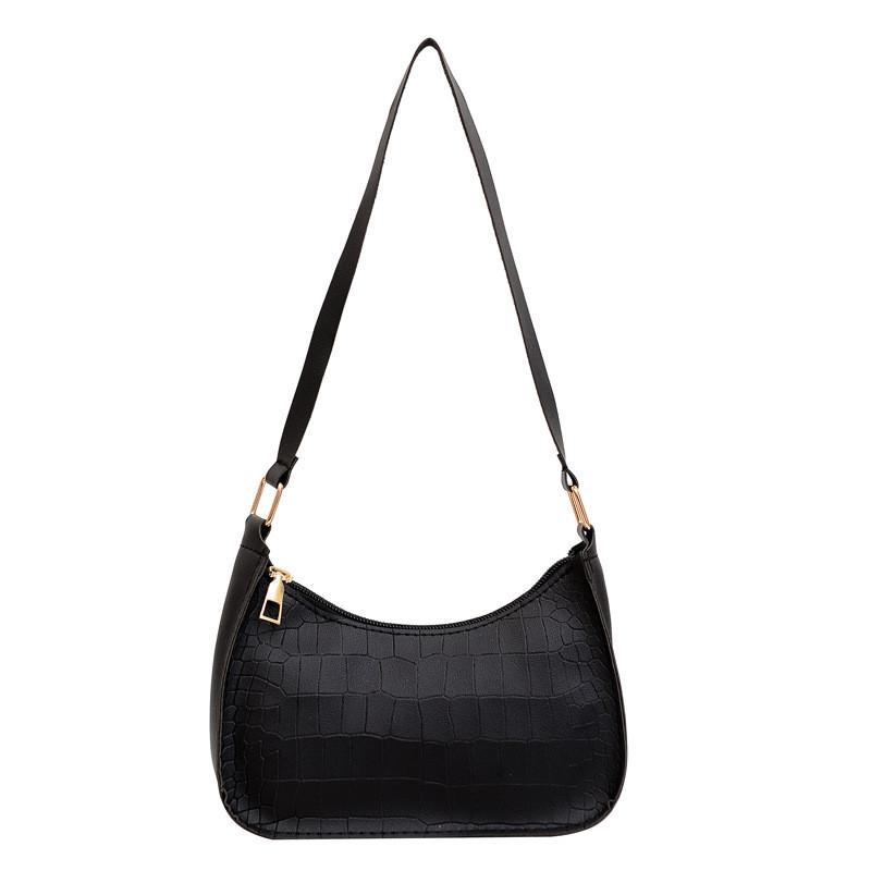 Stylish Lightweight Black Crocodile Texture Pu Underarm Bag For Women Perfect For Daily Wear