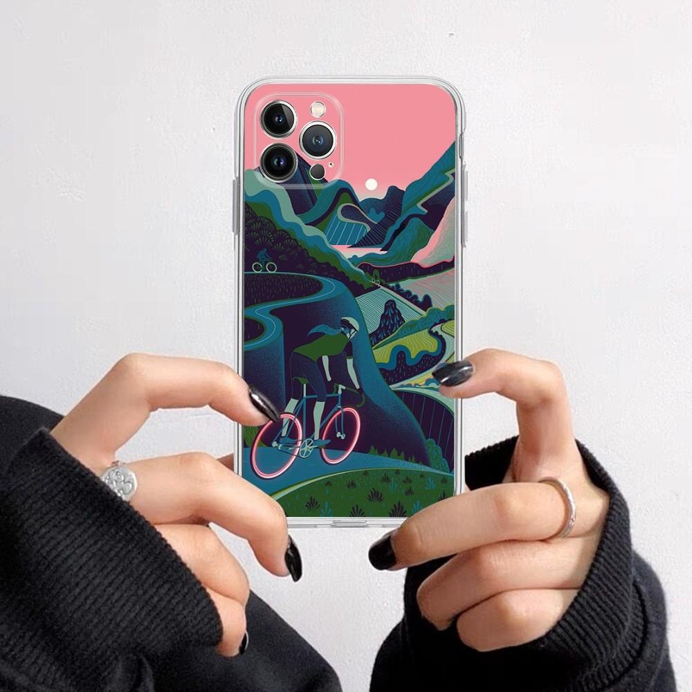 Bike Cycling art Phone Case For iPhone 11 12 13 14 Mini Pro Max XR X XS TPU Clear Case For 8 7 6 Plus SE 2020