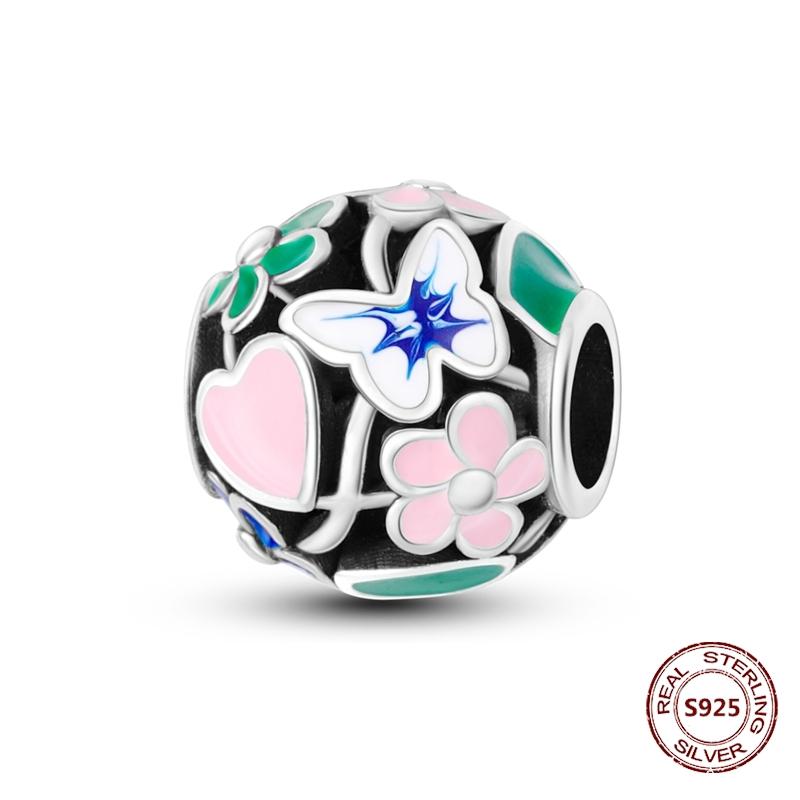 Butterfly Charm copper Authentic Pink Blue Zircon Fly Butterflies Safety Chain Clip Charm Bead Charms Compatible With Bracelets Do It Yourself Jewelle