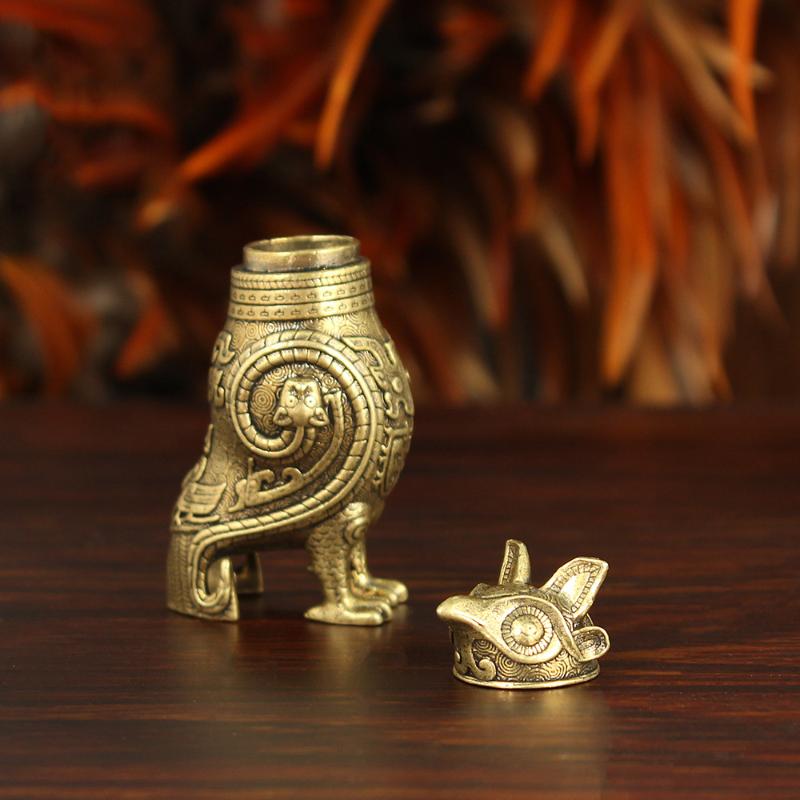 Ancient Owl Zun Bronze Vessel Retro Style Metal Craft For Tea Table Entrance Decor Chinese Cultural Artifact Collectible