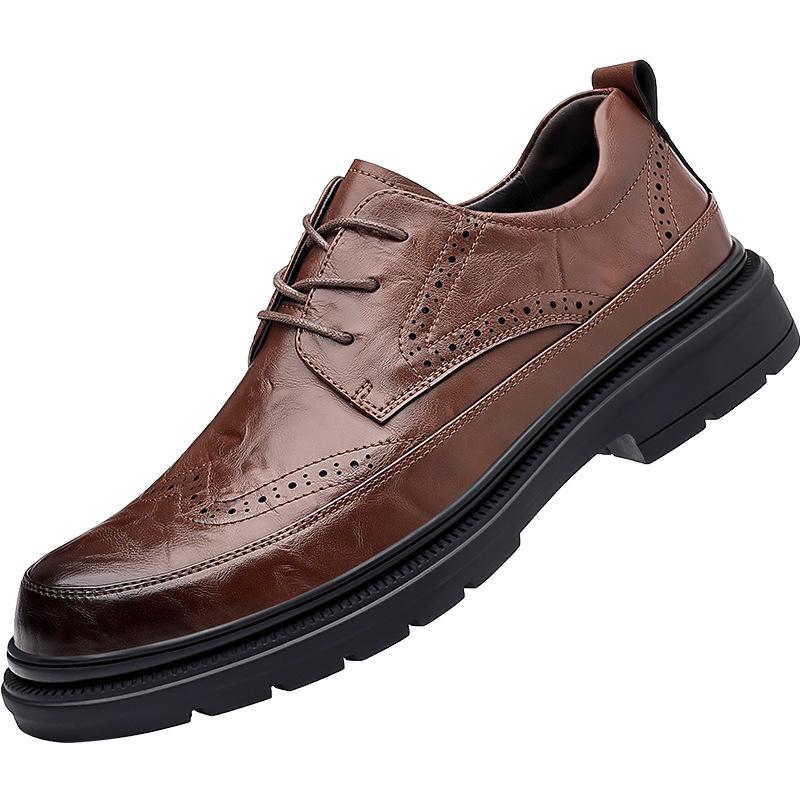

Spring and Autumn Business Dress Leather Shoes Men s Casual Soft Sole Groom Wedding Brock Casual Shoes Wholesale 44 коричневий