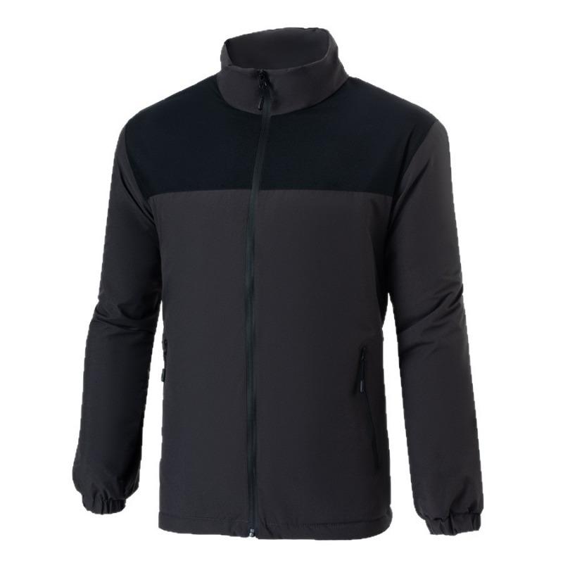 Men S Thick Fleece Lined Stand Collar Color Block Casual Jacket