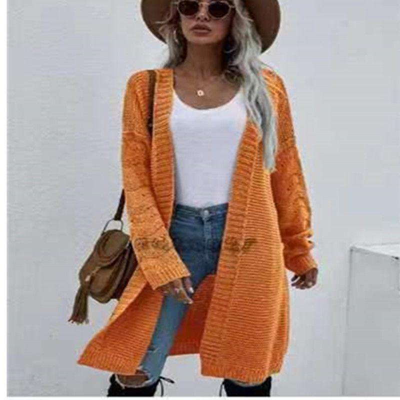 Fashion Fall and Winter New Arrival Solid Color Fashion Elegant Knitting Knitwear Sleeve Open Cardigan Sweater Outwear Female Sweater