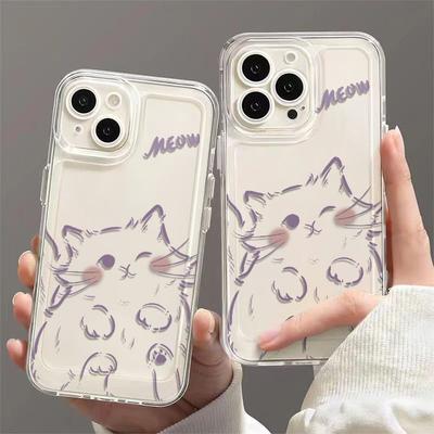 Cartoon Cute Kitten Clear Case for IPhone 15 14 13 12 11 16 17 Pro Max IPhone 16 15 14 Plus Shock Proof Transparent Soft Case