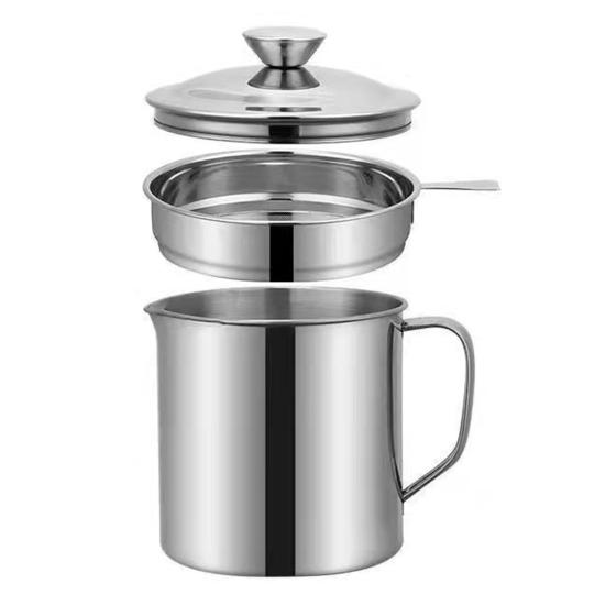 Edelstahl Ölfilterbehälter 1,3L Große Kapazität Küchenölkanne mit Feinsieb Rostfrei Spülmaschinenfest Küchenölbehälter zum Frittieren Kochen