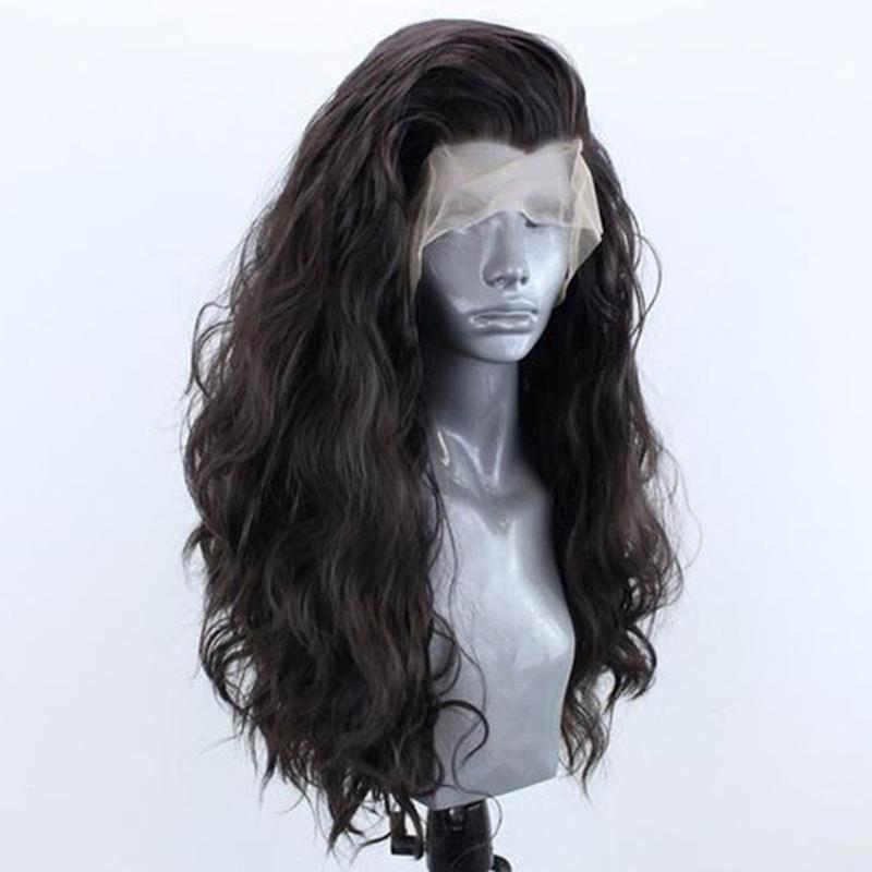AIMEYA Dark Brown Long Curly Synthetic Lace Front Wigs for Women Free Part Pre Plucked Natural Hairline Cosplay Wigs